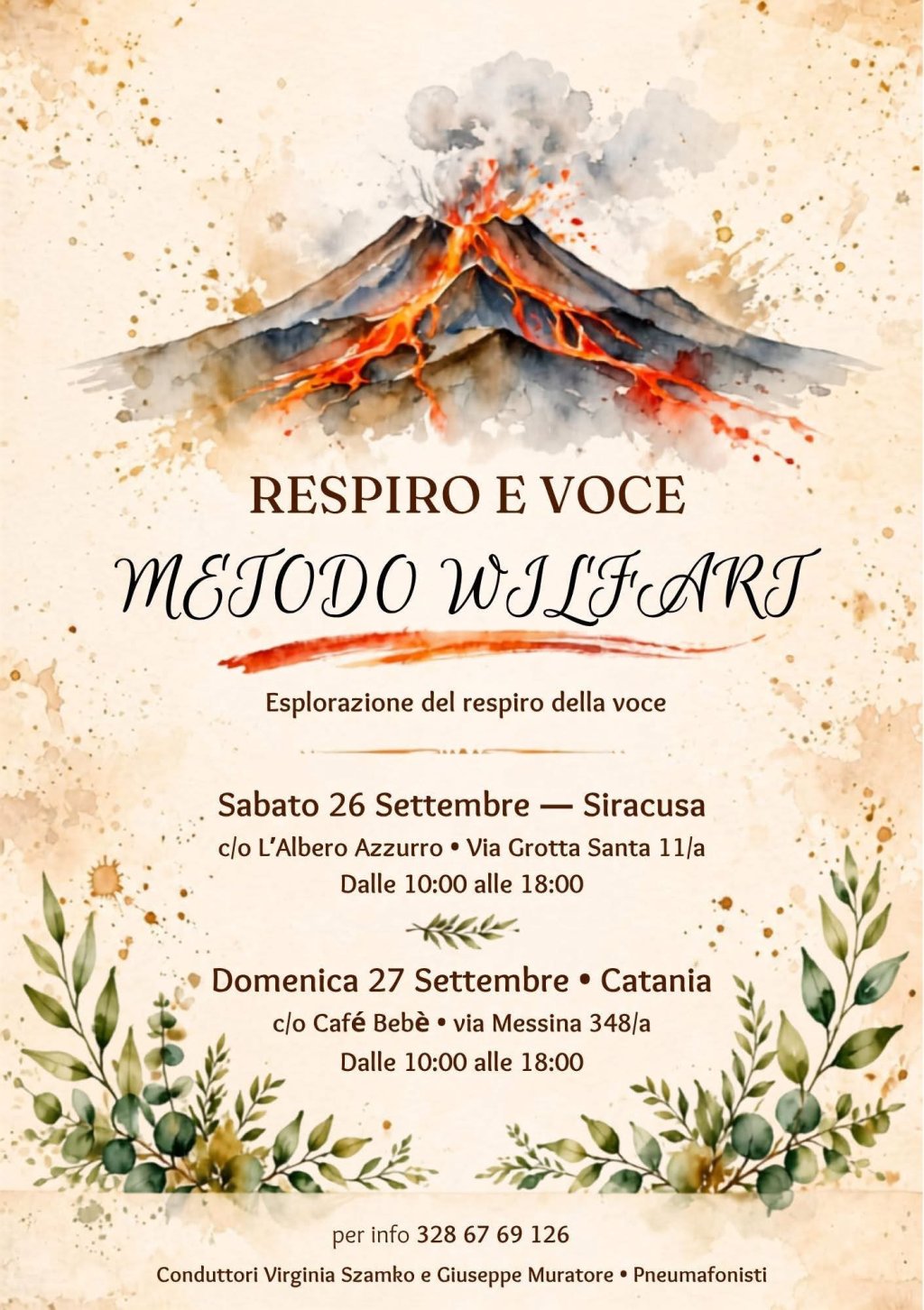 Locandina di un corso di respirazione e voce con il metodo Wilfart, a Siracusa e Catania