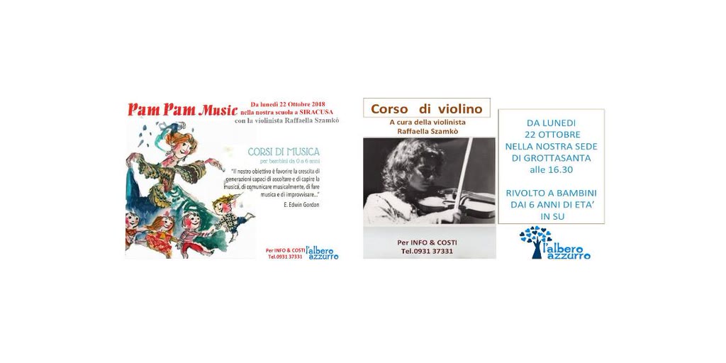 Nuova stagione per il corso PAM PAM ed il corso di violino a cura della violinista Raffaella Szamkò nella citt